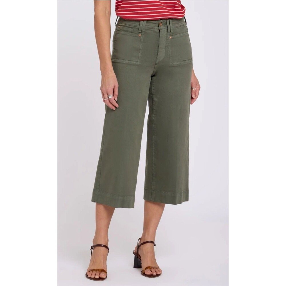 NYDJ Brigitte High Rise Wide Leg Capri Jean Patch Pocket Desert Green Size 4 NWT